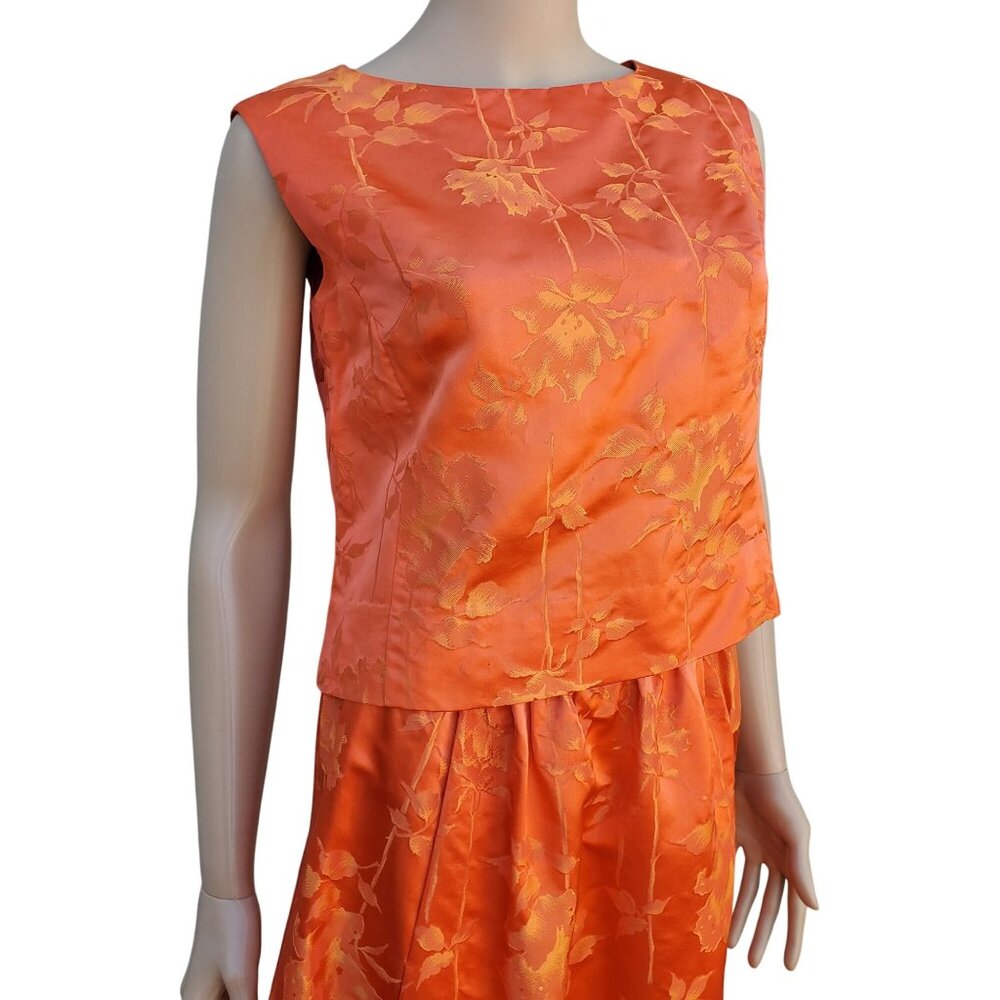 60s Vintage Maxi Skirt Set Size 4 Orange Silk Brocade Made in Hong Kong NWOT DOS - Picture 13 of 13
